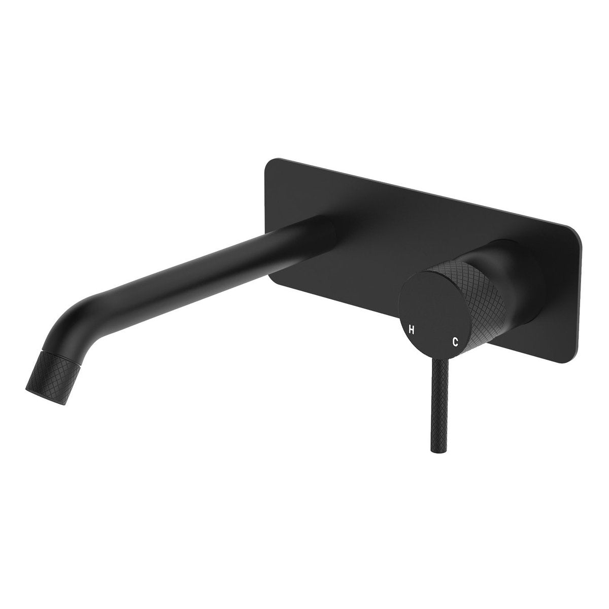 Fienza Axle Wall Basin/Bath Mixer Set, Rectangular Plate, 200mm Outlet, Matte Black