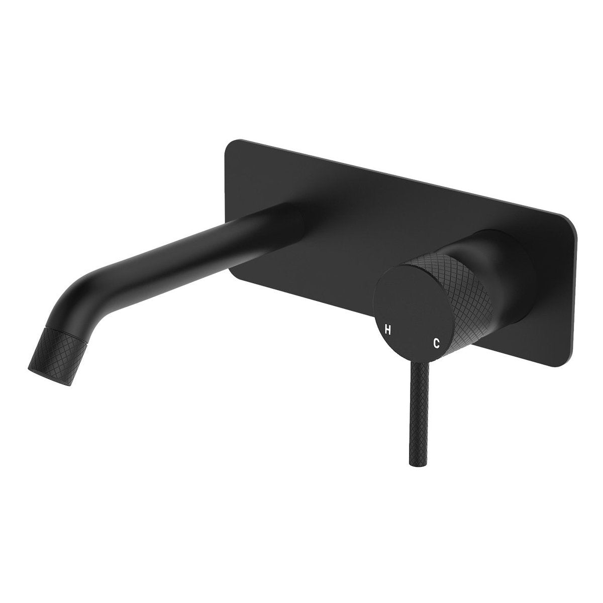 Fienza Axle Wall Basin/Bath Mixer Set, Rectangular Plate, 160mm Outlet, Matte Black