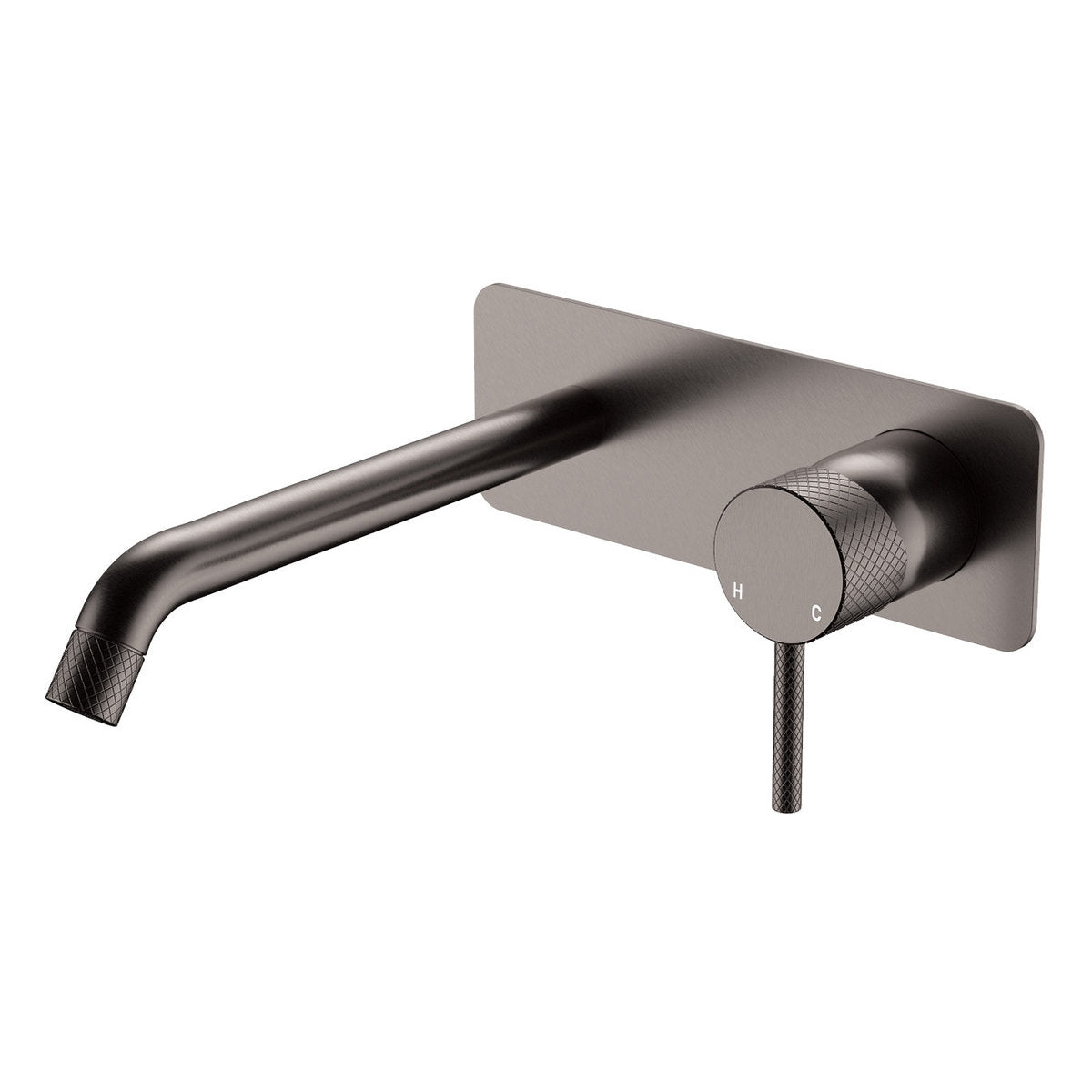 Fienza Axle Wall Basin/Bath Mixer Set, Rectangular Plate, 200mm Outlet, Gun Metal