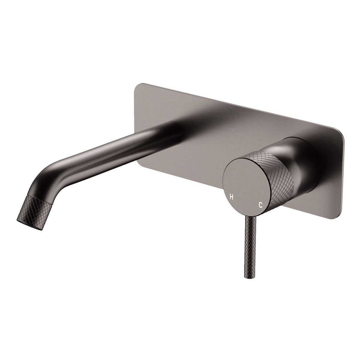Fienza Axle Wall Basin/Bath Mixer Set, Rectangular Plate, 160mm Outlet, Gun Metal