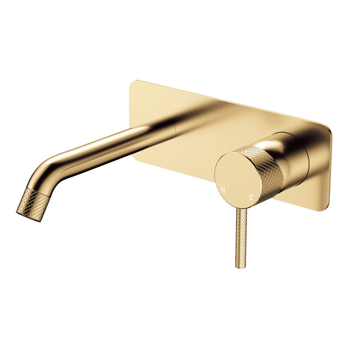 Fienza Axle Wall Basin/Bath Mixer Set, Rectangular Plate, 160mm Outlet, Urban Brass