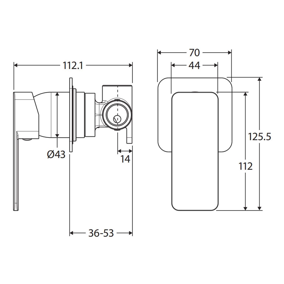 Tono Wall Mixer, Square Plate, Chrome
