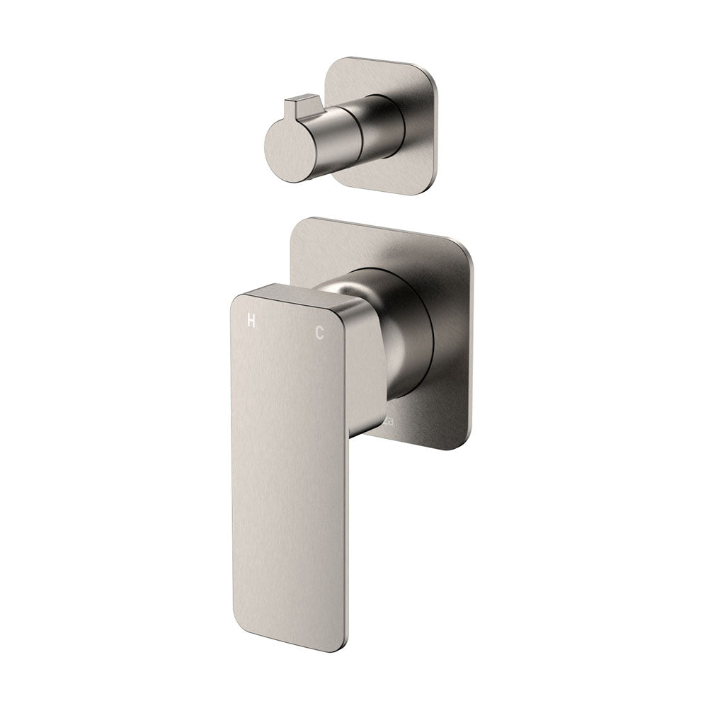 Fienza Tono Wall Diverter Mixer, Square Plates, Brushed Nickel