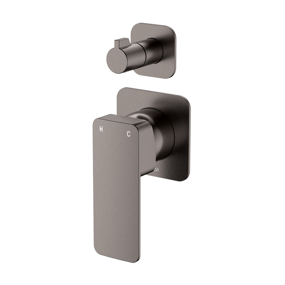 Fienza Tono Wall Diverter Mixer, Square Plates, Gun Metal