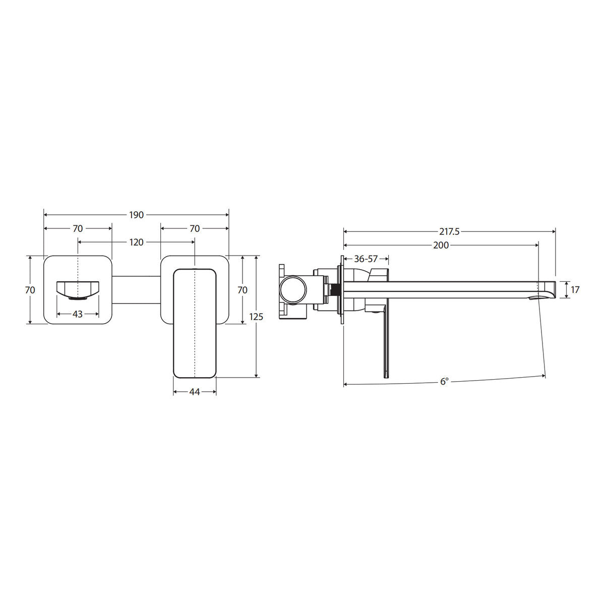 Fienza Tono Basin/Bath Wall Mixer Set, Square Plates, 200mm Outlet, Urban Brass - Lead Free