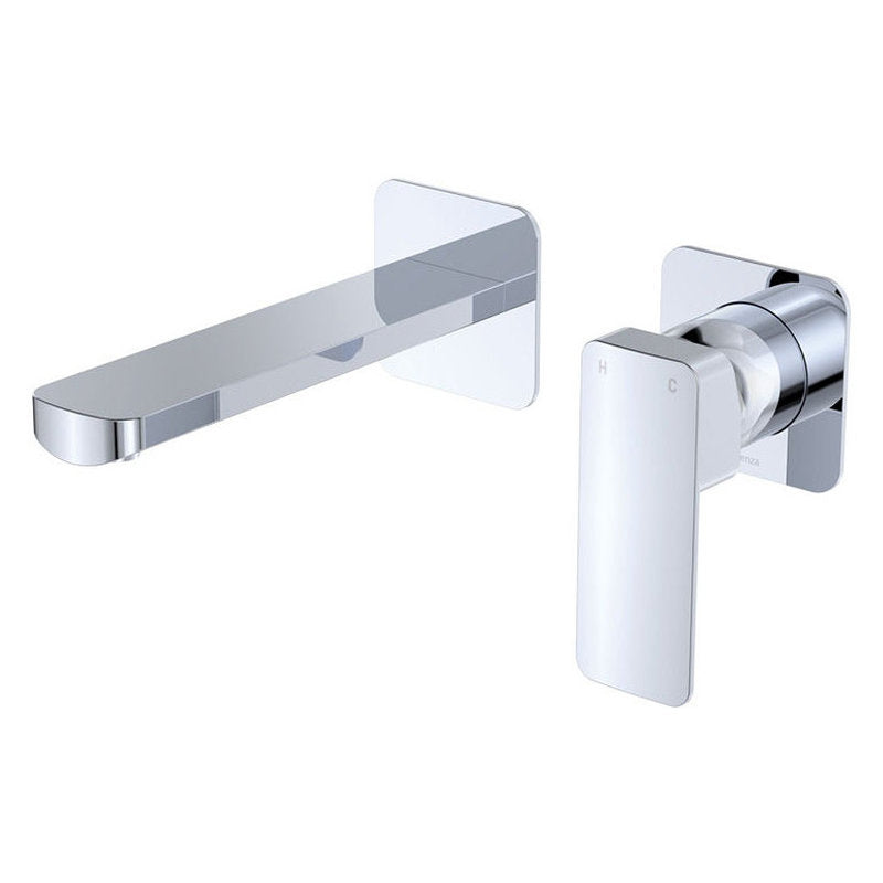 Fienza Tono Basin/Bath Wall Mixer Set, Square Plates, 160mm Outlet, Chrome
