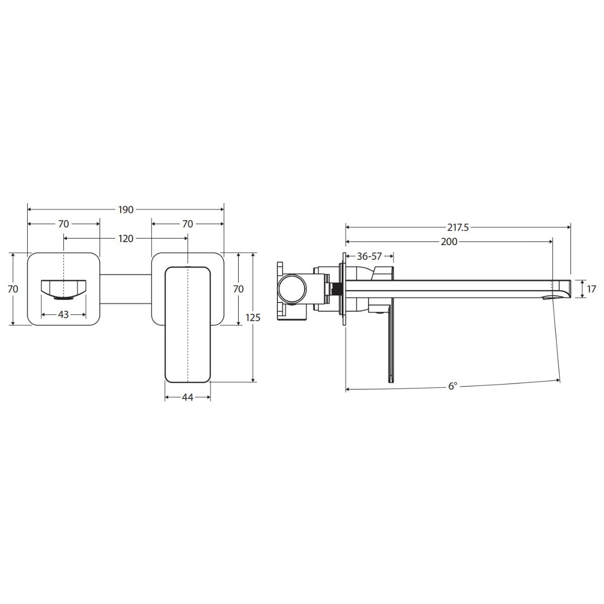 Fienza Tono Basin/Bath Wall Mixer Set, Square Plates, 160mm Outlet, Gun Metal