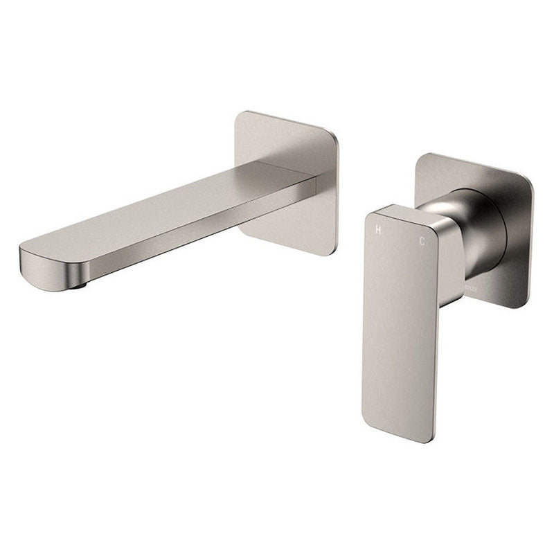 Fienza Tono Basin/Bath Wall Mixer Set, Square Plates, 160mm Outlet, Brushed Nickel