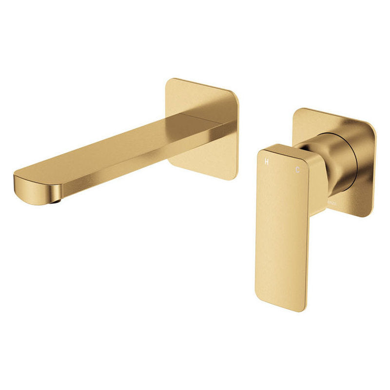 Fienza Tono Basin/Bath Wall Mixer Set, Square Plates, 160mm Outlet, Urban Brass