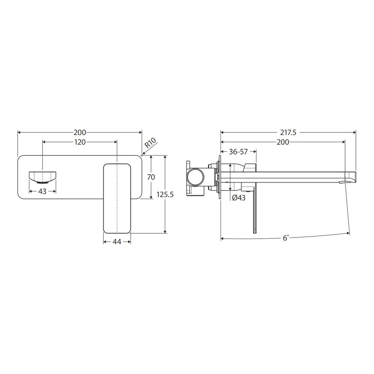 Fienza Tono Basin/Bath Wall Mixer Set, Rectangular Plate, 200mm Outlet, Gun Metal