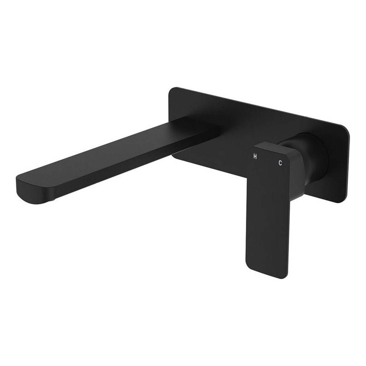 Fienza Tono Wall Basin/Bath Mixer Set Dress Kit, Matte Black, Rectangular Plate, 200mm Outlet
