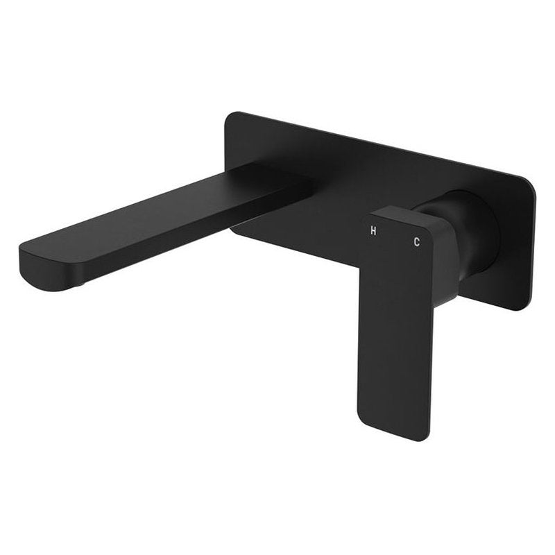 Fienza Tono Basin/Bath Wall Mixer Set, Rectangular Plate, 160mm Outlet, Matte Black