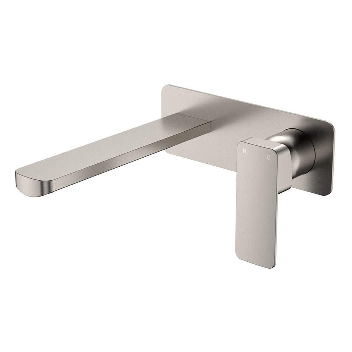 Fienza Tono Wall Basin/Bath Mixer Set Dress Kit, Brushed Nickel, Rectangular Plate, 200mm Outlet