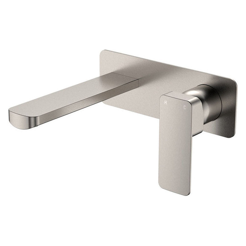 Fienza Tono Wall Basin/Bath Mixer Set Dress Kit, Brushed Nickel, Rectangular Plate, 160mm Outlet