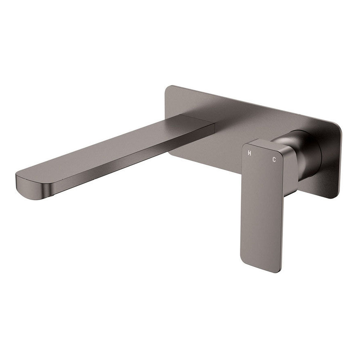 Fienza Tono Basin/Bath Wall Mixer Set, Rectangular Plate, 200mm Outlet, Gun Metal
