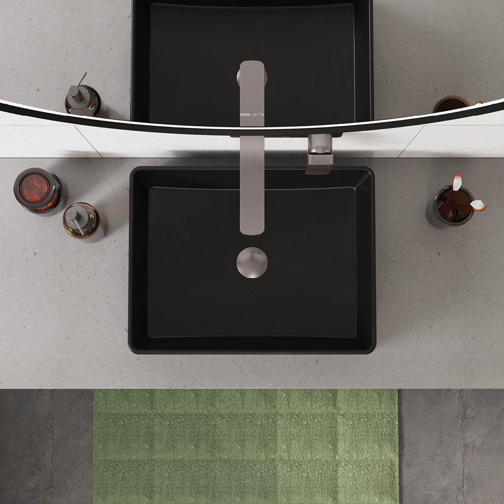 Fienza Tono Basin/Bath Wall Mixer Set, Rectangular Plate, 200mm Outlet, Gun Metal