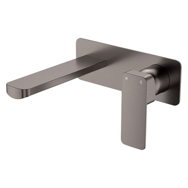 Fienza Tono Basin/Bath Wall Mixer Set, Rectangular Plate, 160mm Outlet, Gun Metal