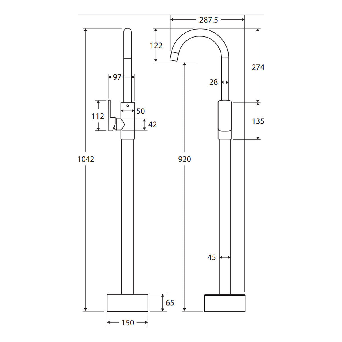 Fienza Tono Floor Mounted Basin/Bath Mixer, Urban Brass