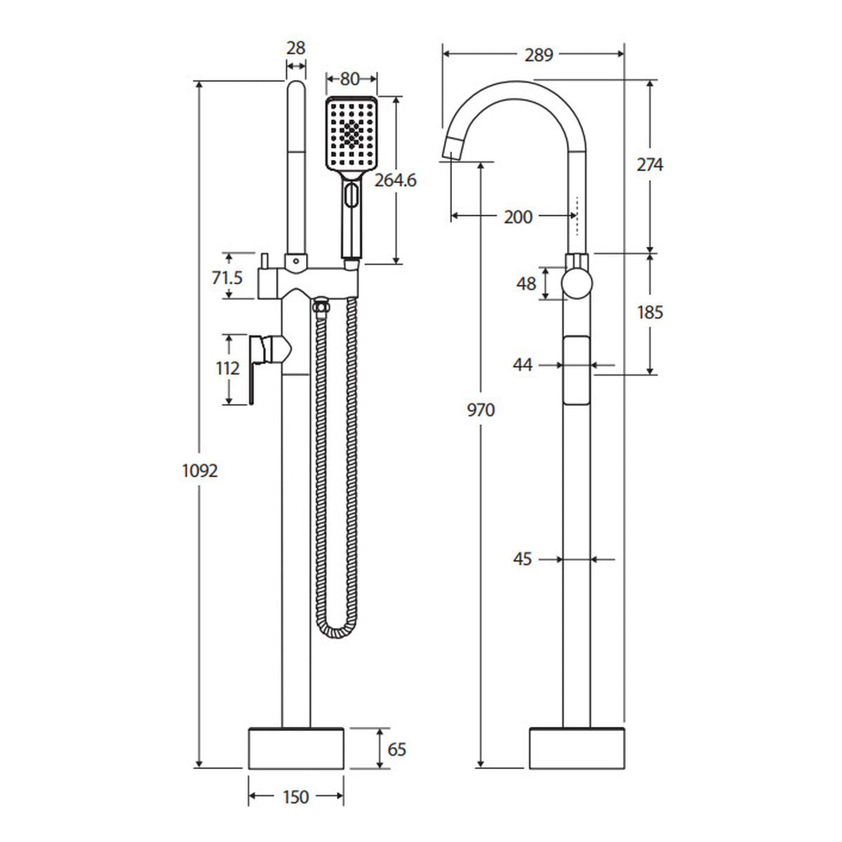 Tono Floor Mounted Bath Mixer With Hand Shower, Urban Brass