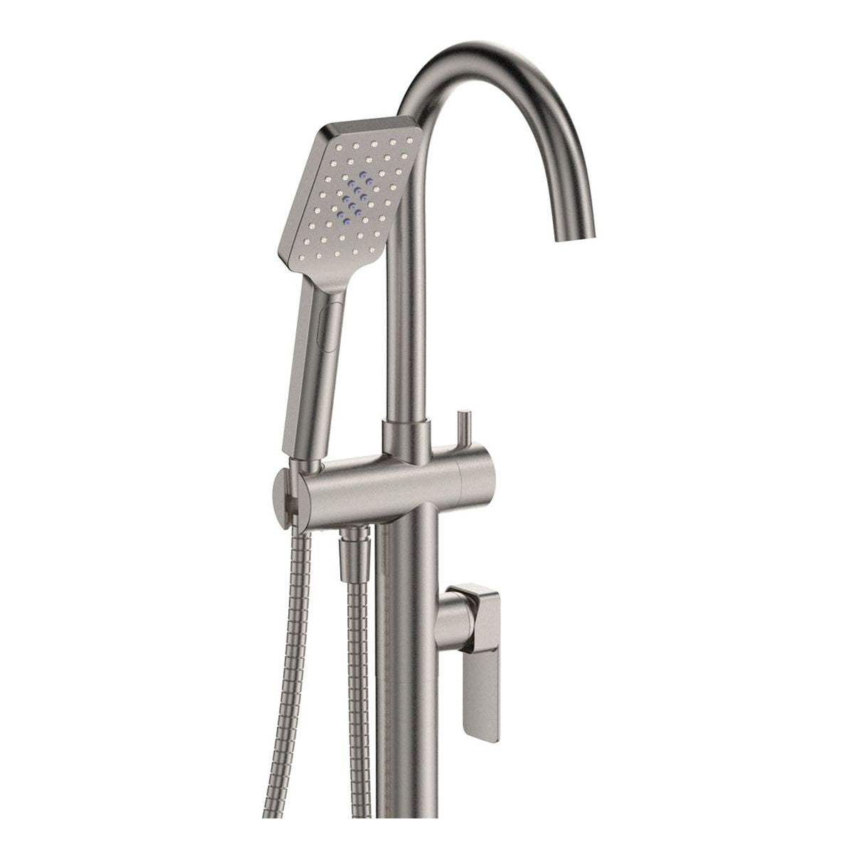 Tono Floor Mounted Bath Mixer With Hand Shower, Brushed Nickel