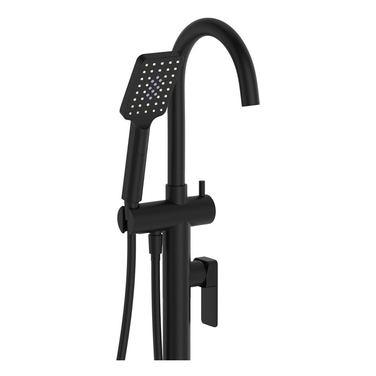 Tono Floor Mounted Bath Mixer With Hand Shower, Matte Black