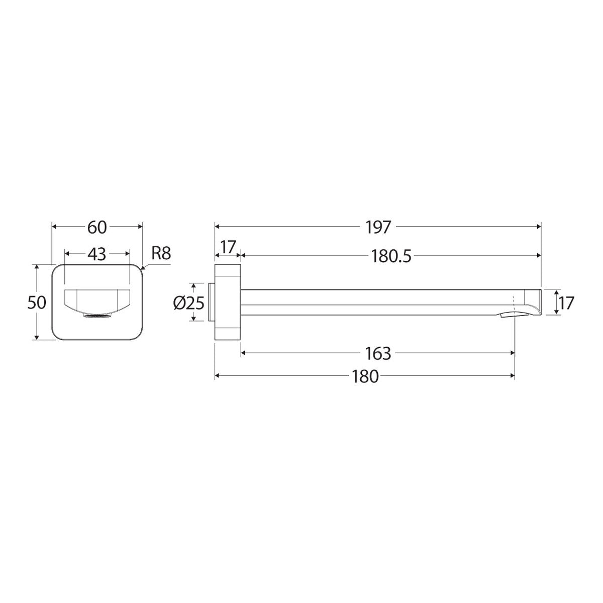 Fienza Tono 180 mm Basin/Bath Outlet, Urban Brass