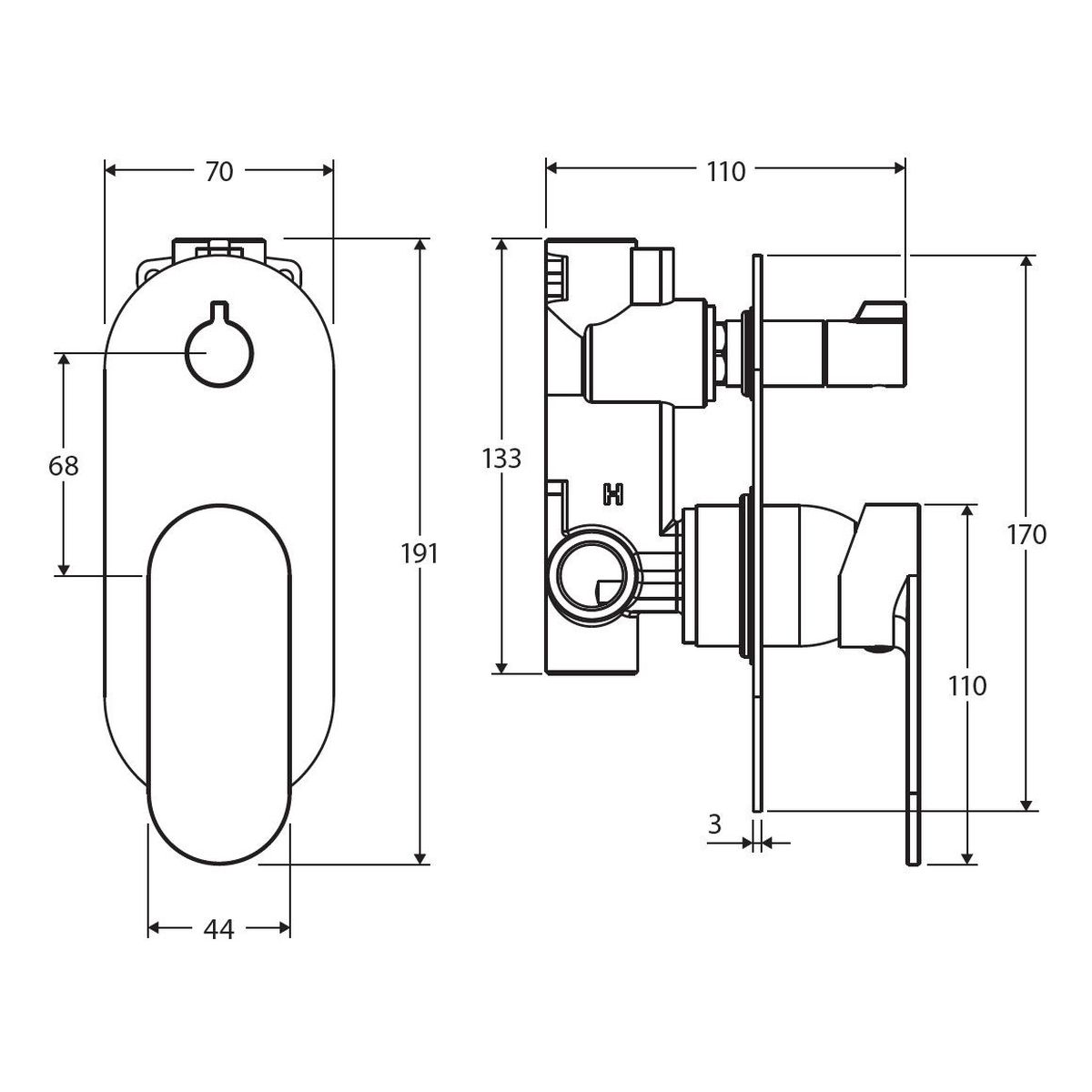 Empire Slim Wall Diverter Mixer, Large Oval Plate, Vertical, Brushed Copper