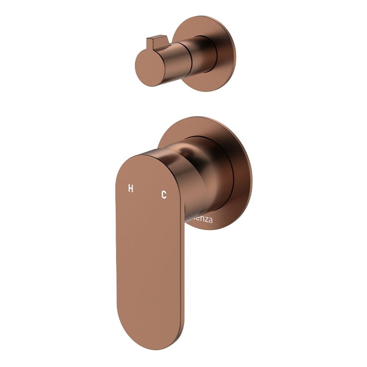 Fienza Empire Slim Wall Diverter Mixer Small Round Plates Vertical Dress Kit, Brushed Copper, Lead Free