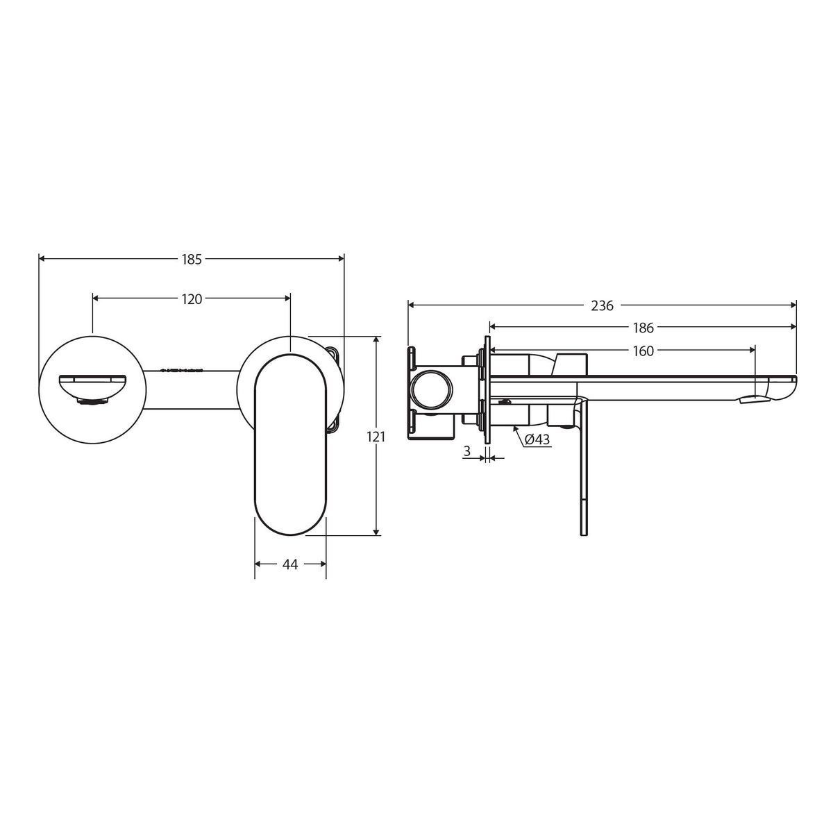 Empire Slim Basin/Bath Wall Mixer Set, Round Plates, 160mm Outlet, Brushed Nickel