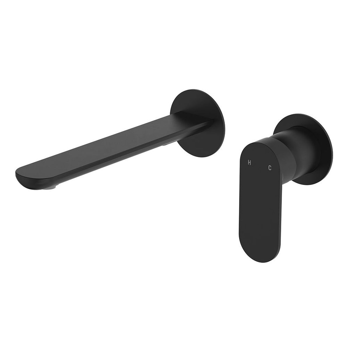 Empire Slim Basin/Bath Wall Mixer Set, Round Plates, 200mm Outlet, Matte Black