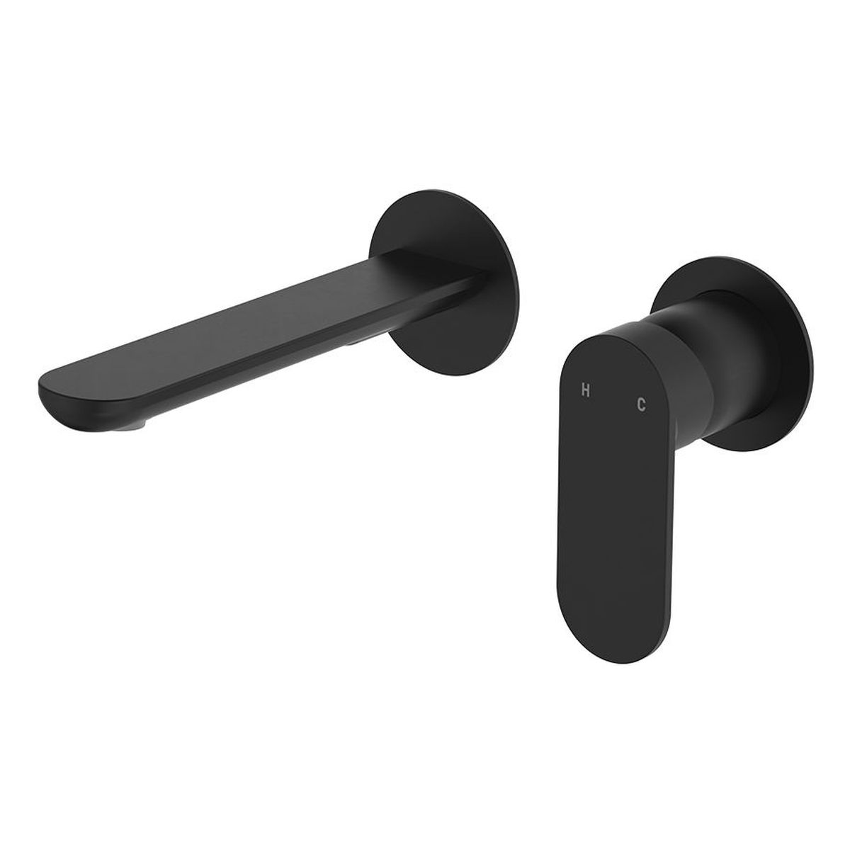 Empire Slim Basin/Bath Wall Mixer Set, Round Plates, 160mm Outlet, Matte Black