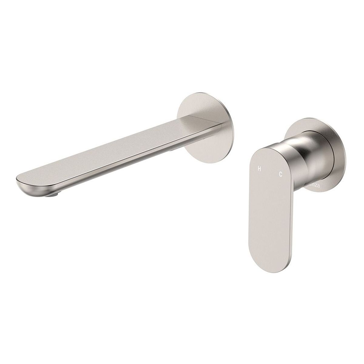 Empire Slim Basin/Bath Wall Mixer Set, Round Plates, 200mm Outlet, Brushed Nickel