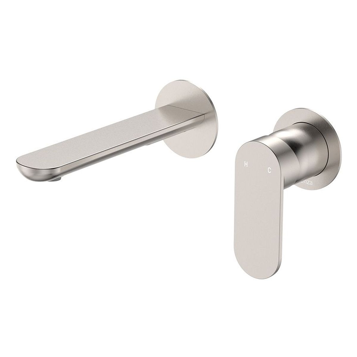 Empire Slim Basin/Bath Wall Mixer Set, Round Plates, 160mm Outlet, Brushed Nickel