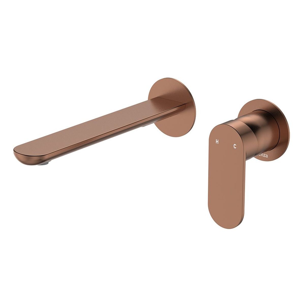 Empire Slim Basin/Bath Wall Mixer Set, Round Plates, 200mm Outlet, Brushed Copper