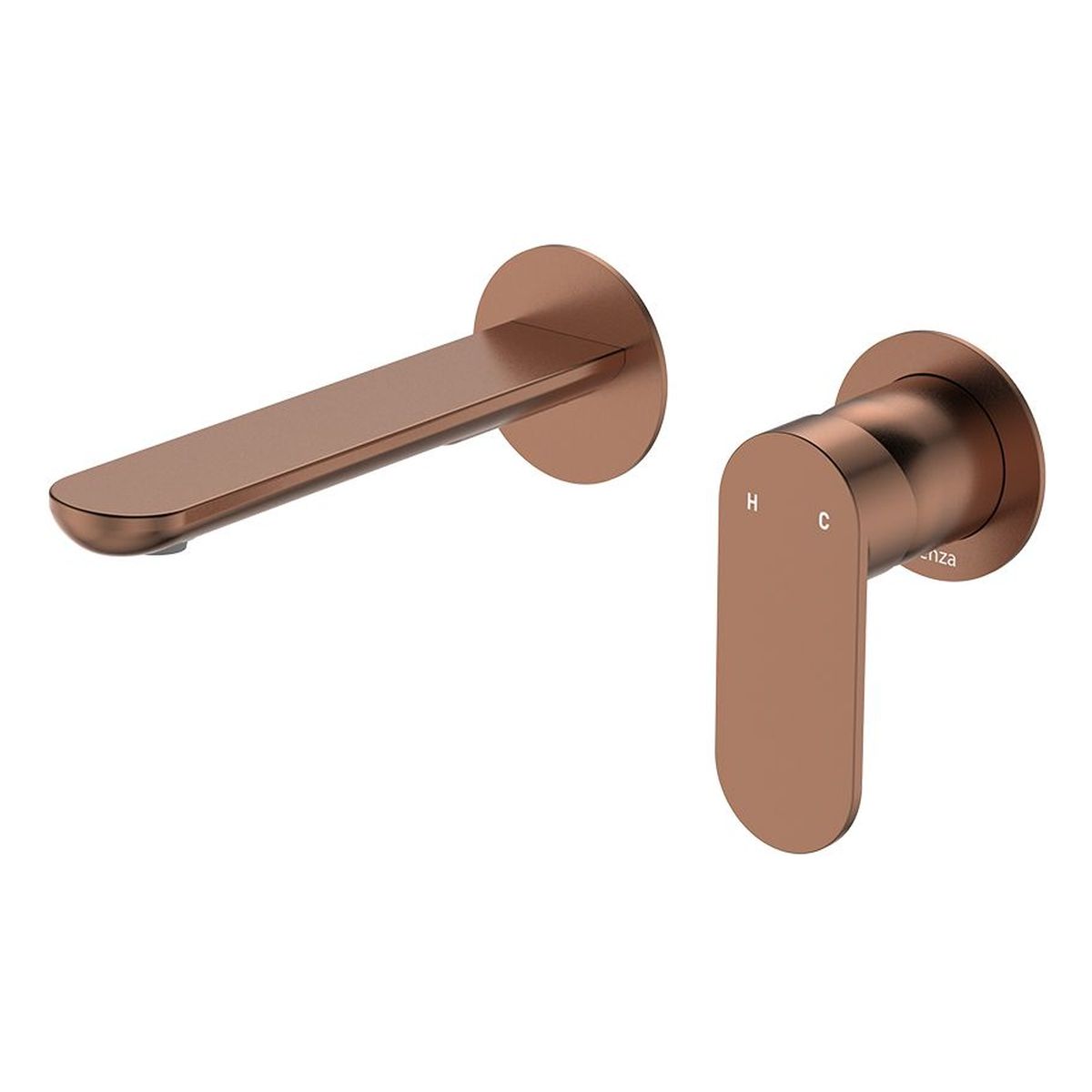 Empire Slim Basin/Bath Wall Mixer Set, Round Plates, 160mm Outlet, Brushed Copper