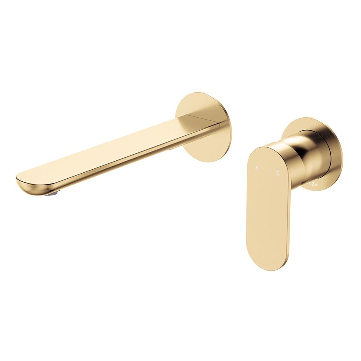 Empire Slim Basin/Bath Wall Mixer Set, Round Plates, 200mm Outlet, Urban Brass