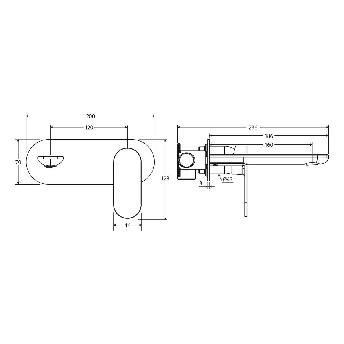 Empire Slim Basin/Bath Wall Mixer Set, Oval Plate, 200mm Outlet, Brushed Nickel