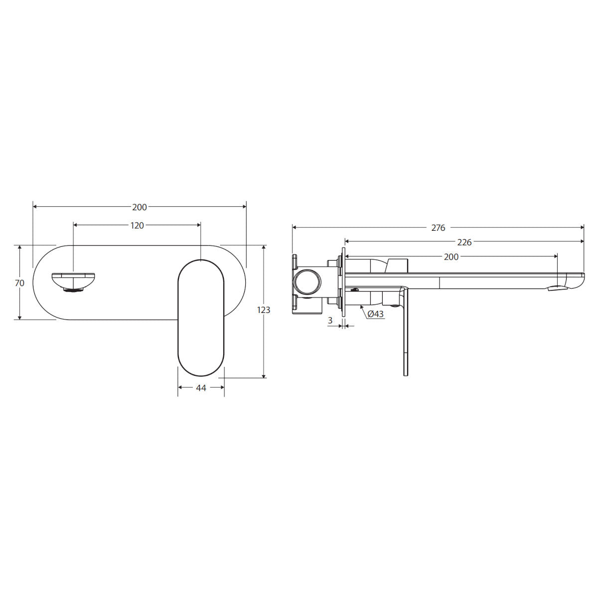 Fienza Empire Slim Basin/Bath Wall Mixer Set, Oval Plate, 200mm Outlet, Urban Brass