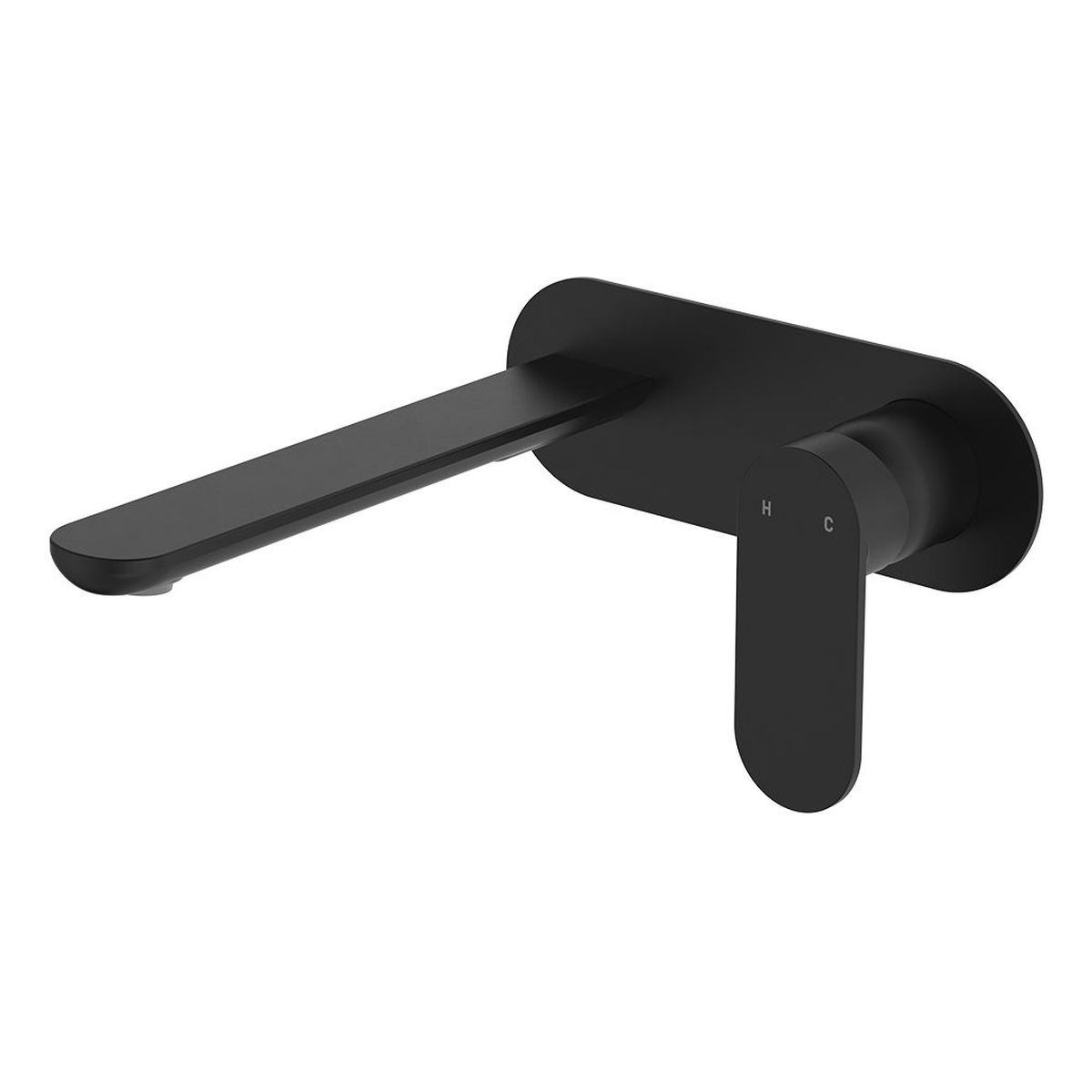 Empire Slim Basin/Bath Wall Mixer Set, Oval Plate, 200mm Outlet, Matte Black