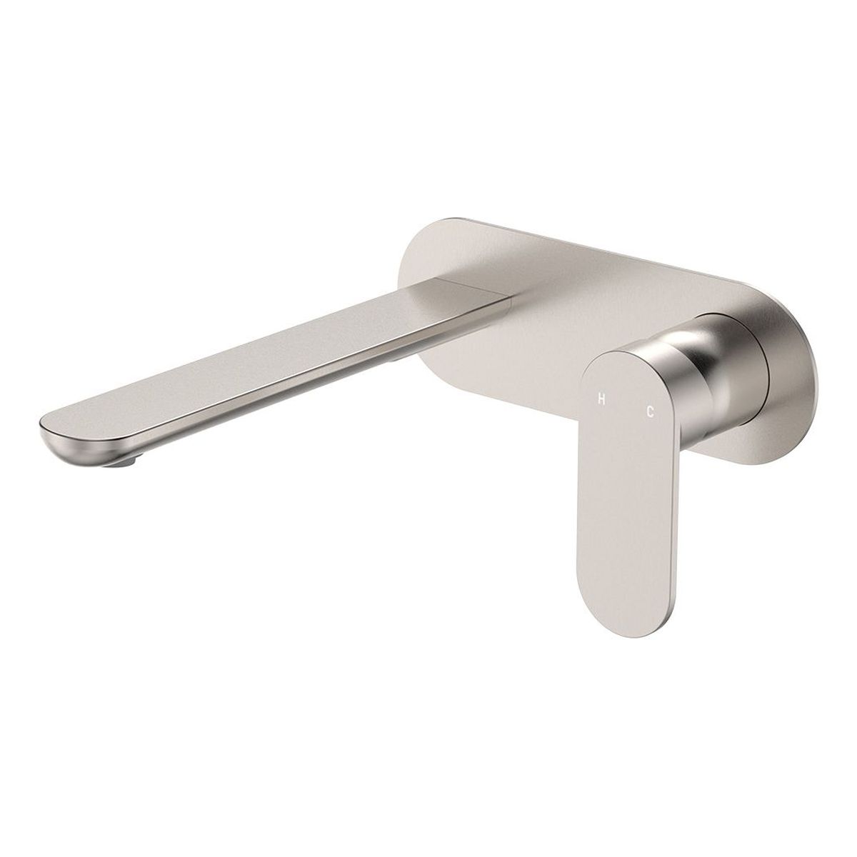 Empire Slim Basin/Bath Wall Mixer Set, Oval Plate, 200mm Outlet, Brushed Nickel