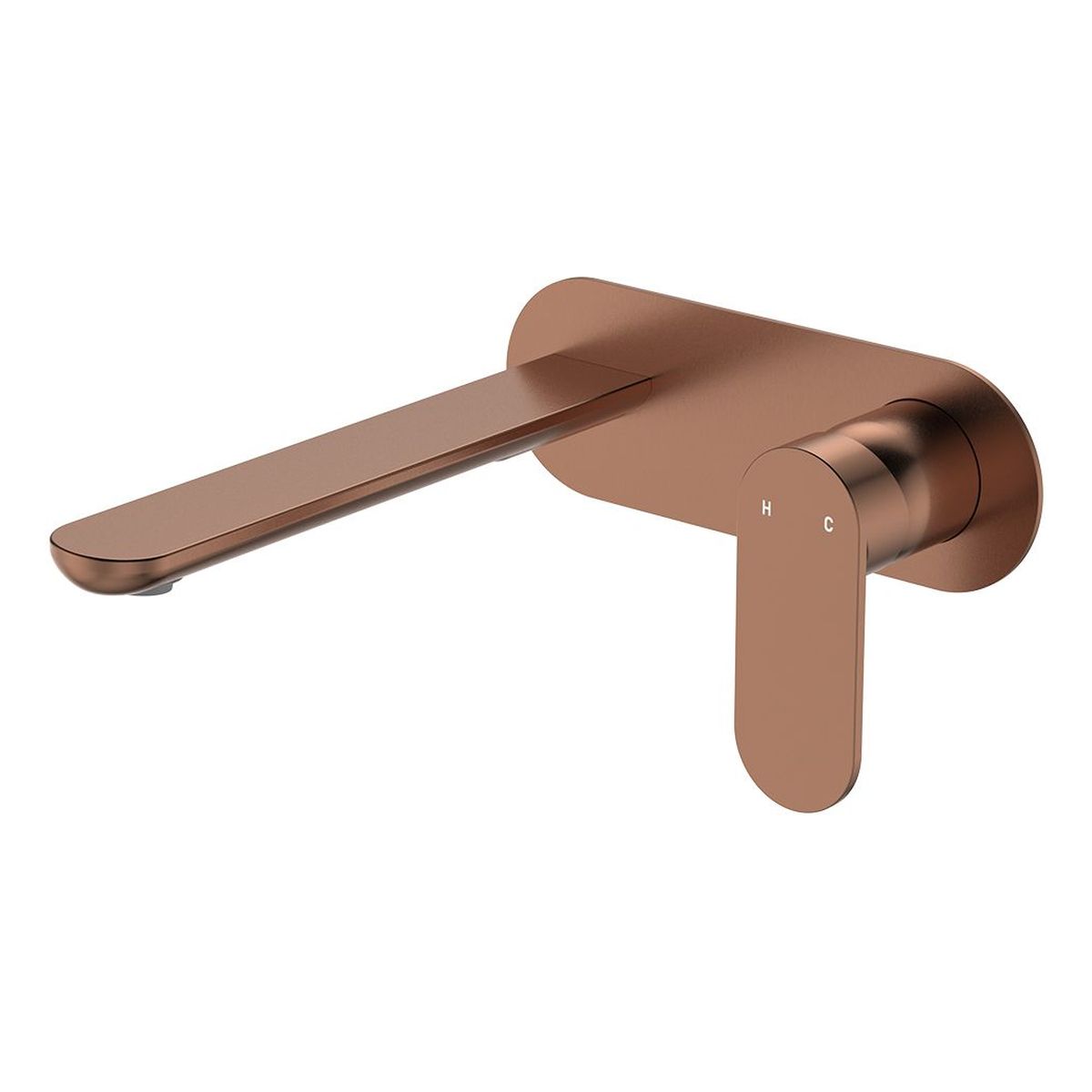 Empire Slim Basin/Bath Wall Mixer Set, Oval Plate, 200mm Outlet, Brushed Copper