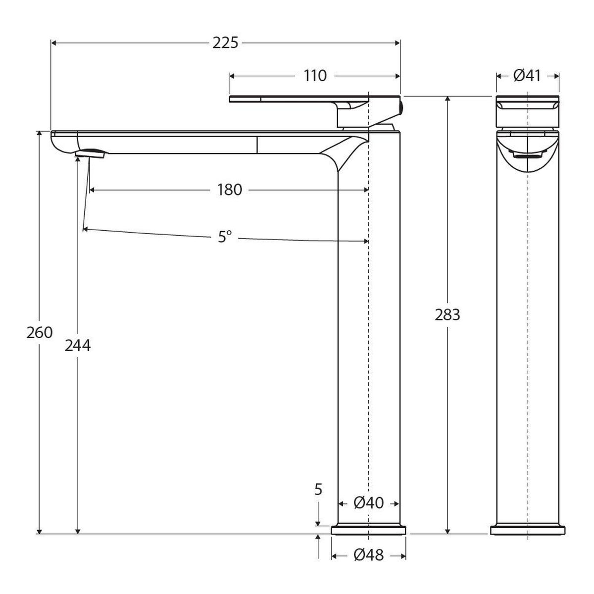 Empire Slim Cold Start Tall Basin Mixer, Matte Black