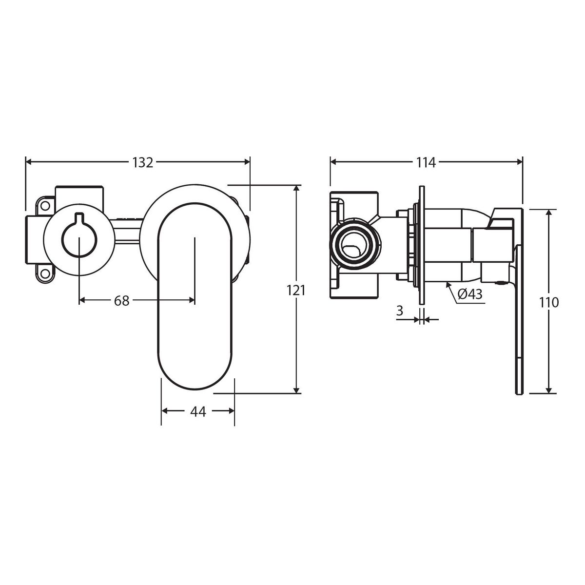 Empire Slim Wall Diverter Mixer, Small Round Plates, Horizontal, Matte Black