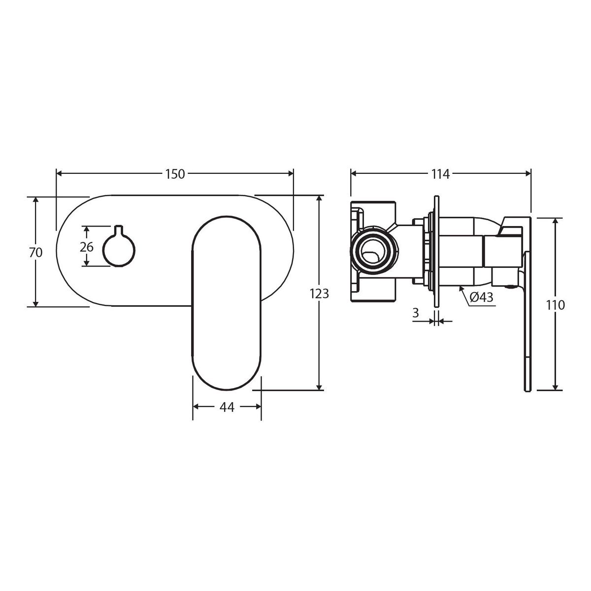 Empire Slim Wall Diverter Mixer, Large Oval Plate, Horizontal, Chrome