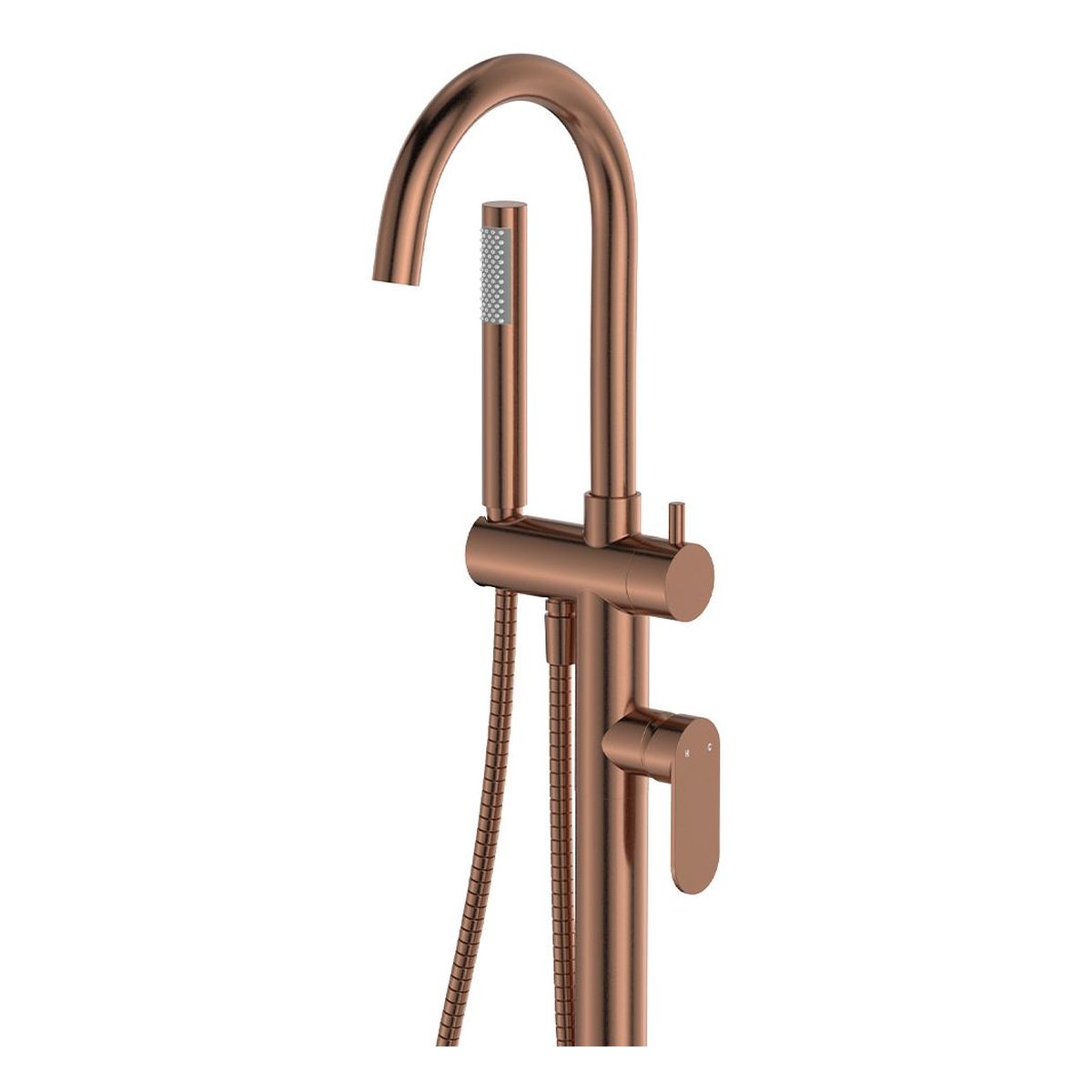 Empire Slim Floor Mounted Bath Mixer with Hand Shower, Brushed Copper