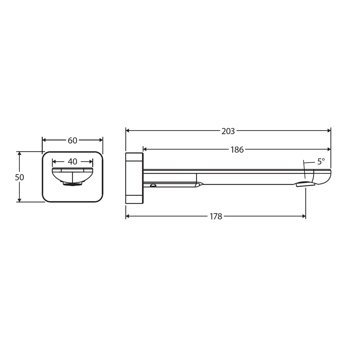 Empire Slim Basin/Bath Outlet, Square Plate, 180mm, Matte Black