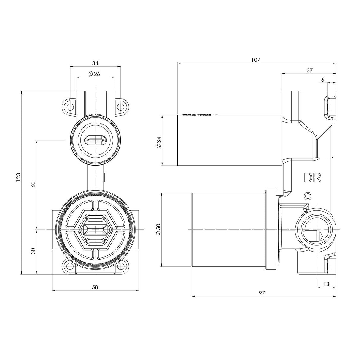 Phoenix SwitchMix Shower/Bath Diverter Mixer Rough-In Kit, Lead Free, Universal