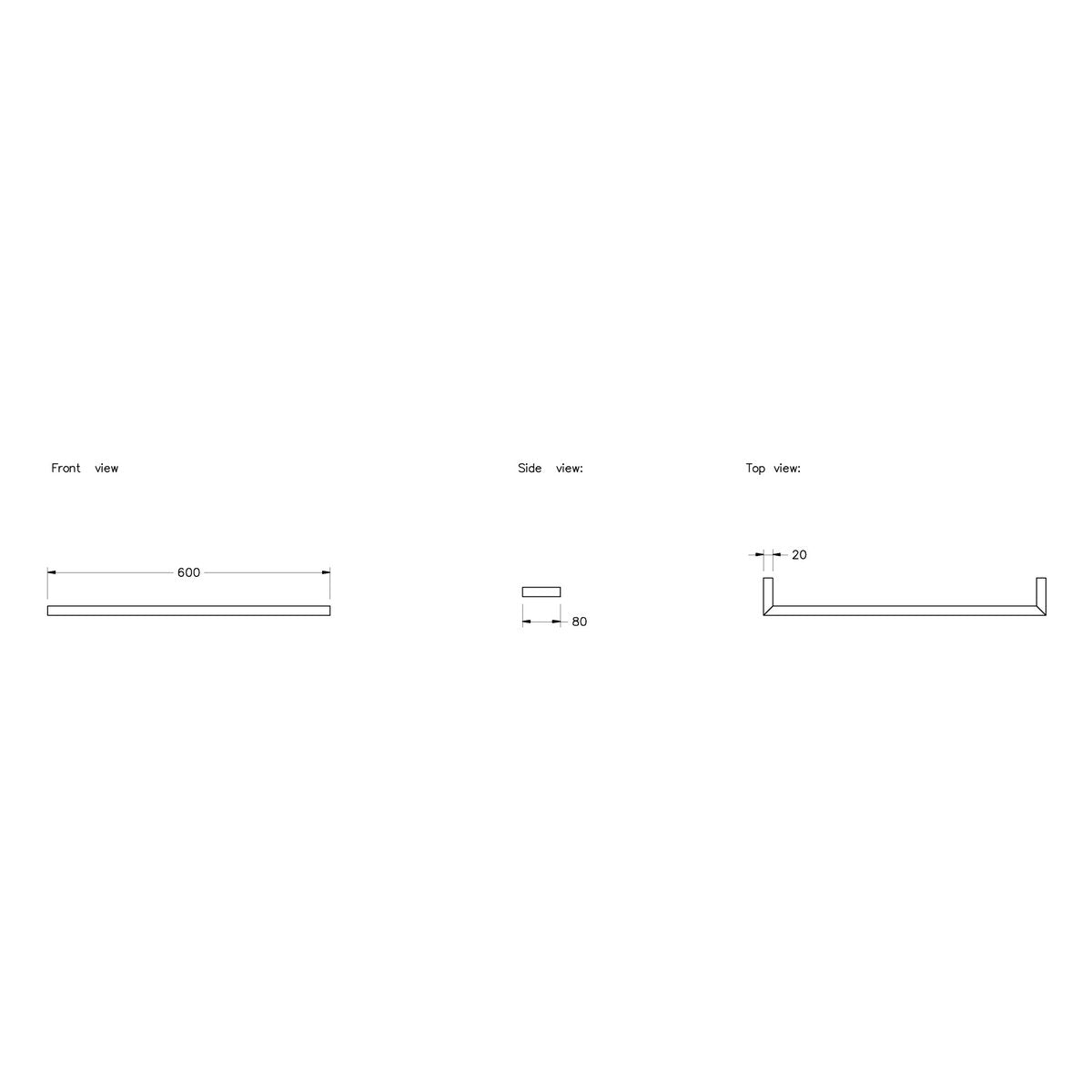 Brodware Sq 75 Solo Heated Rail, 600mm