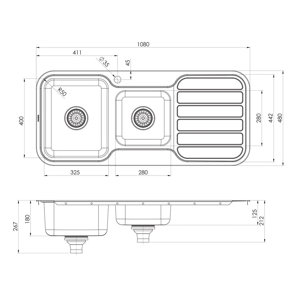 1000 Series 1 and 3/4 Left Hand Bowl Sink with Drainer and Taphole