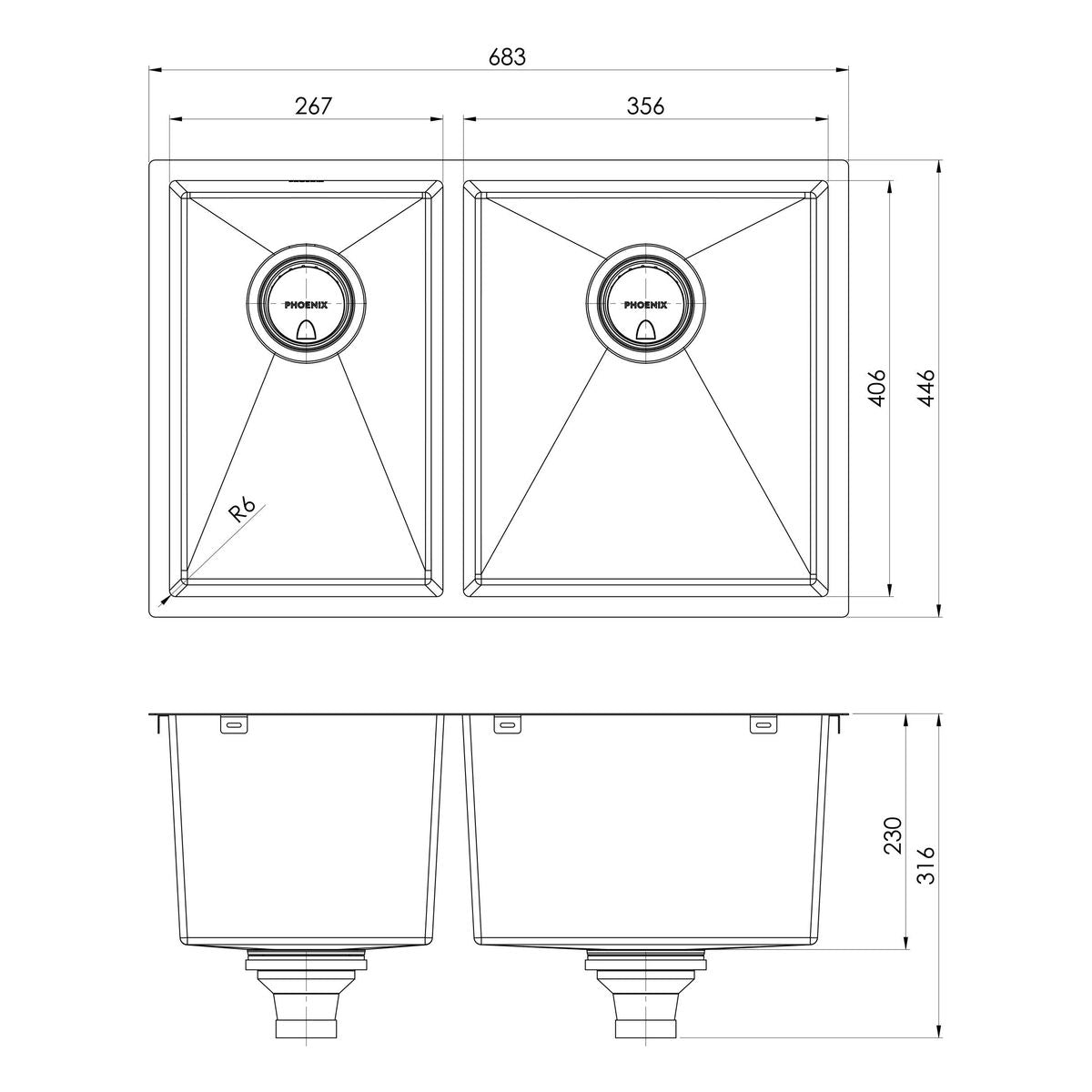 4000 Series 1 and 3/4 Right Hand Bowl Sink - Stainless Steel